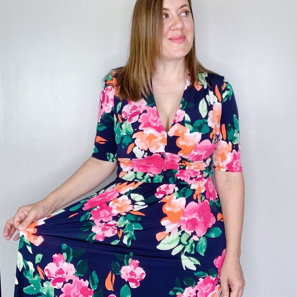 Vince Camuto Floral Midi Dress - Navy and Pink - Picture 10 of 10